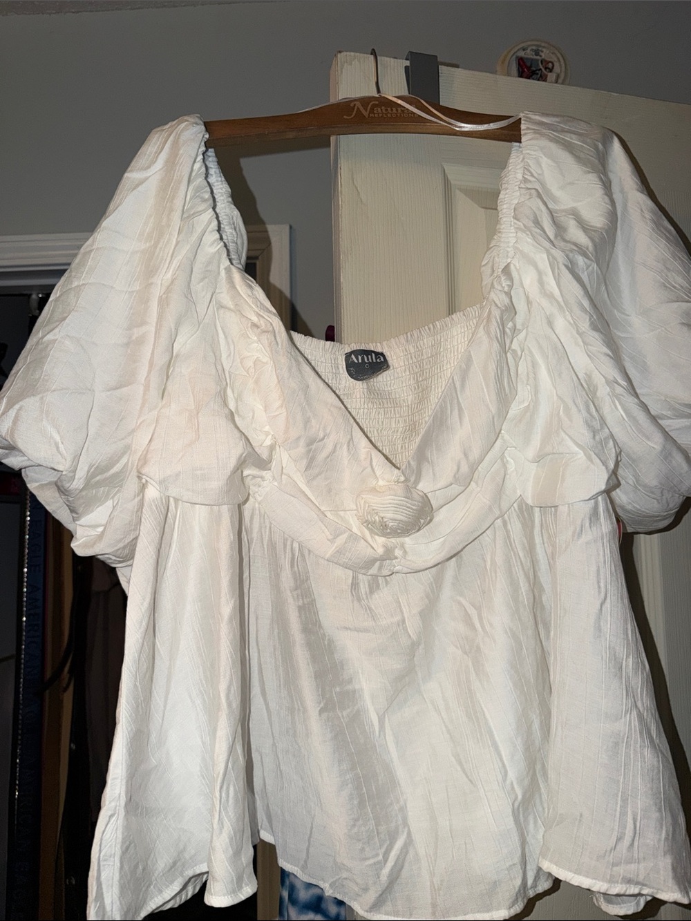ARULA White Puff-Sleeve Peasant Top
